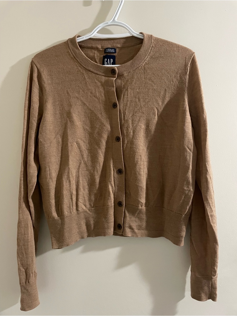GAP Women’s Tan Button-Front Cardigan Sweater 100% Merino